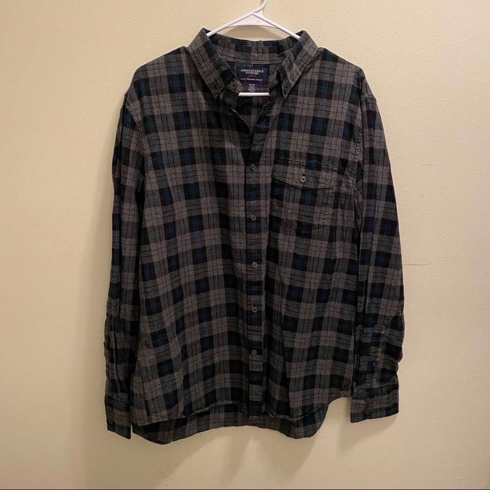 AE American Eagle Grey Blue Shirt Button XL EUC